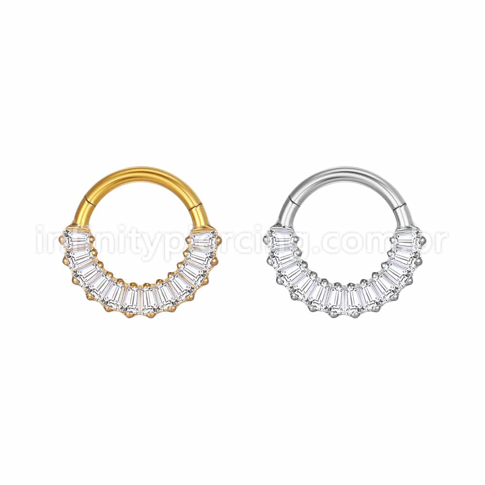 Piercing Argola Aço Cirúrgico Segmento Articulado Zircônia Retangular
